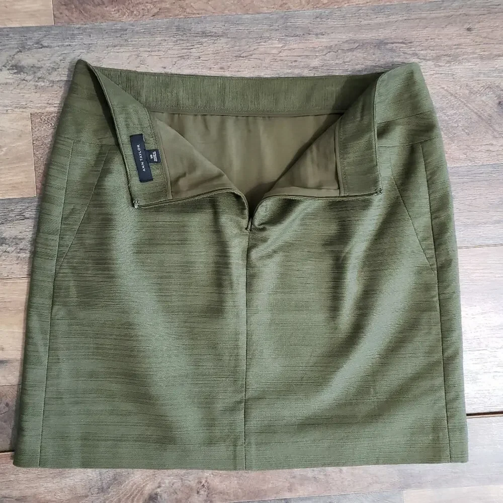 Ann Taylor Space-dyed‎ Striped Pencil Zip Green Lined Mini Skirt Women's